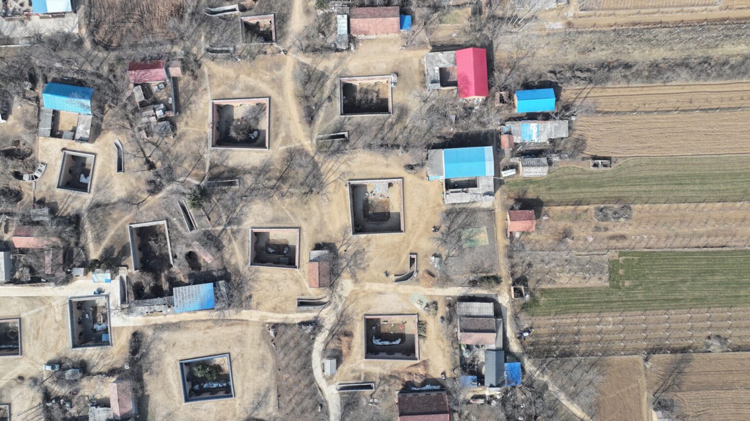 Bird's eye of caved dwellings